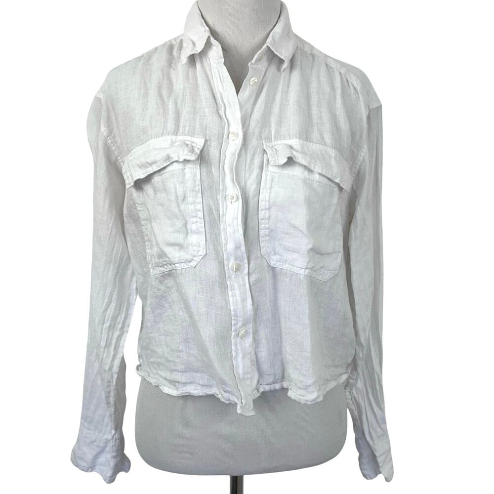 GAP White Linen Cropped Button Shirt XXS Long Sleeve Lightweight Beach Boho Top